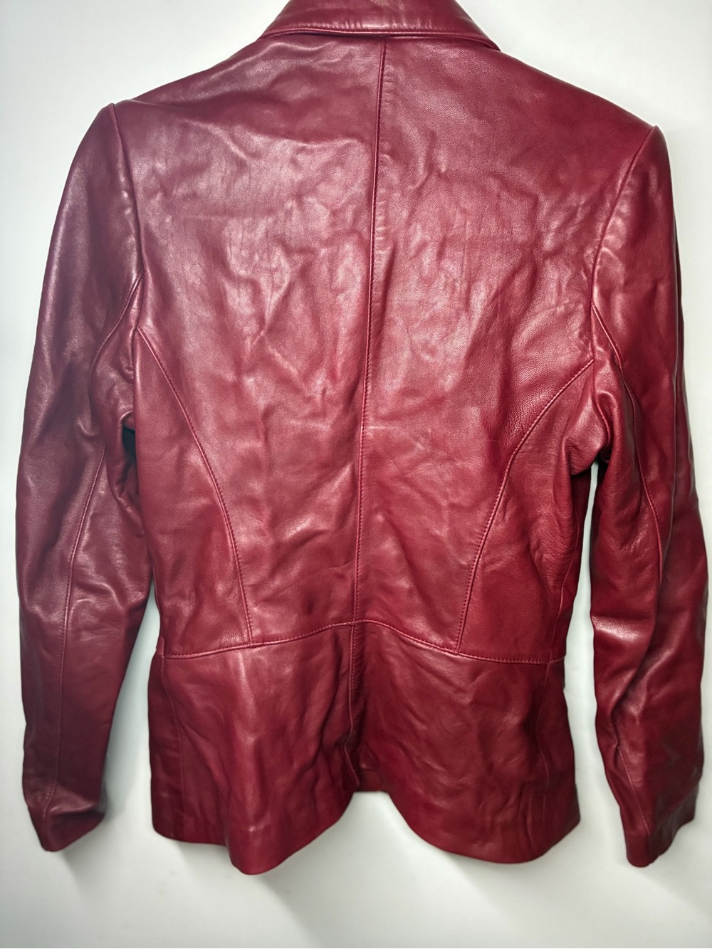 Women's Burgundy Red Leather Blazer Jacket - Picture 6 of 6